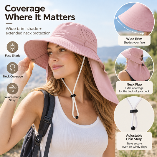 Foldable Wide Brim Sun Hat with Neck Flap