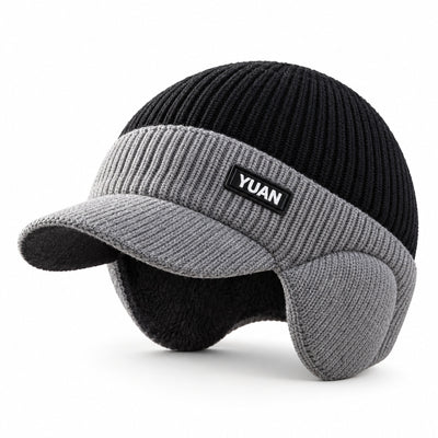 Winter Knit Beanie with Visor & Ear Flaps