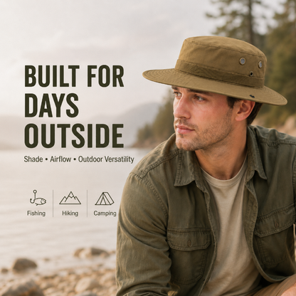 Men's Outdoor Boonie Sun Hat — 360° Shade, Ventilation Eyelets, 8 Colors