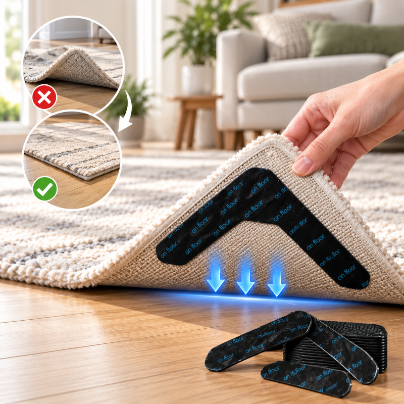 L Shaped Non Slip Rug Grippers Anti Curling Carpet Corner Stickers