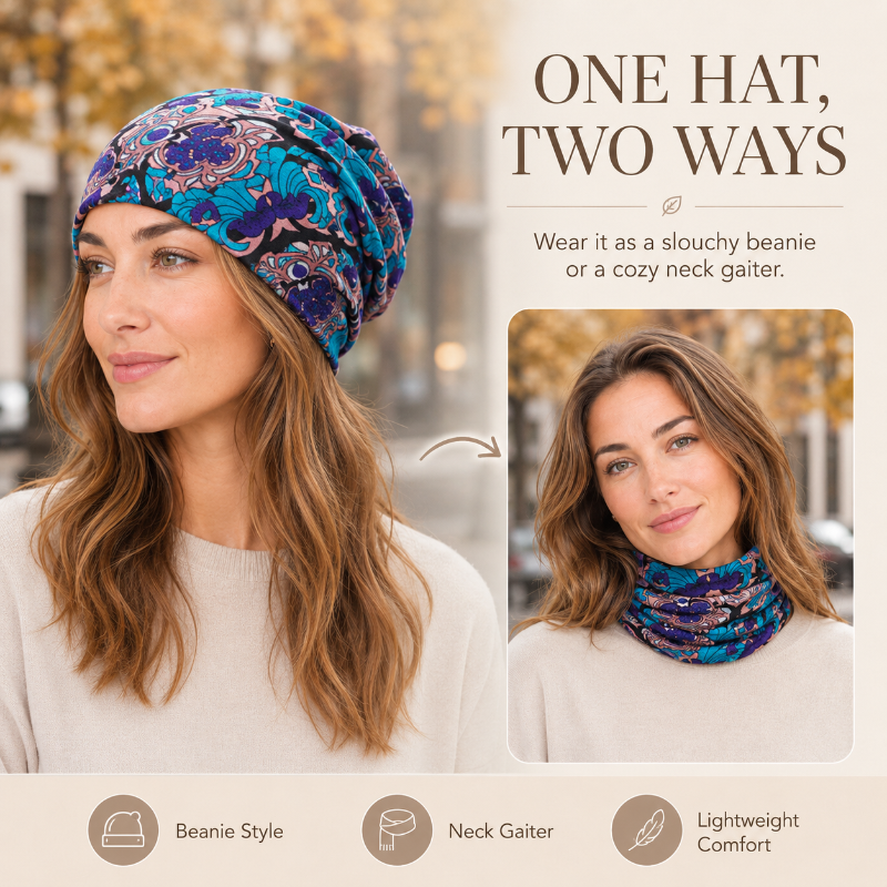 Boho Floral Slouchy Beanie for Women Lightweight Soft Stretchy Hat