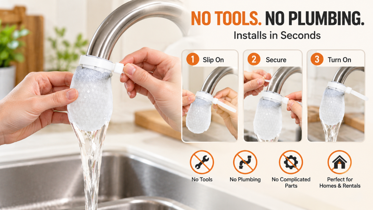 No Plumbing. Installs in Seconds.
