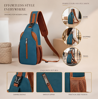 Vintage Two-Tone Sling Chest Bag Adjustable Crossbody Shoulder Bag for Travel Hiking