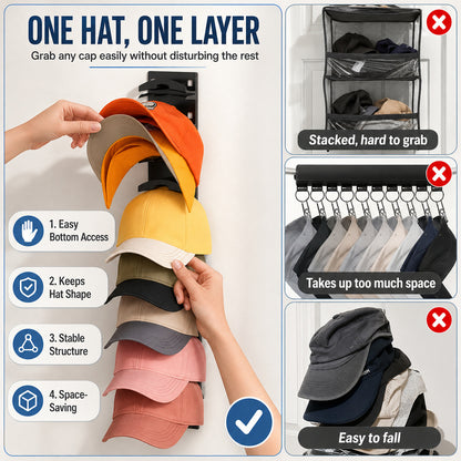 10-Cap Hat Storage Rack, Adhesive or Nail-Mount Wall Organizer