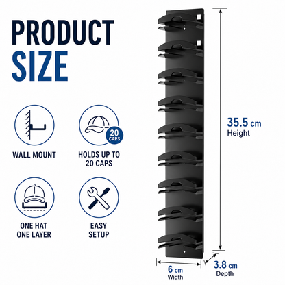 10-Cap Hat Storage Rack, Adhesive or Nail-Mount Wall Organizer