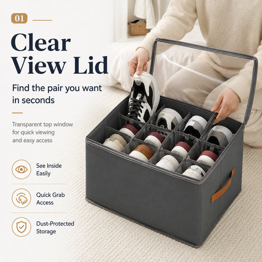 Adjustable Shoe Storage Box - Dustproof Fabric Organizer for Up to 12 Pairs