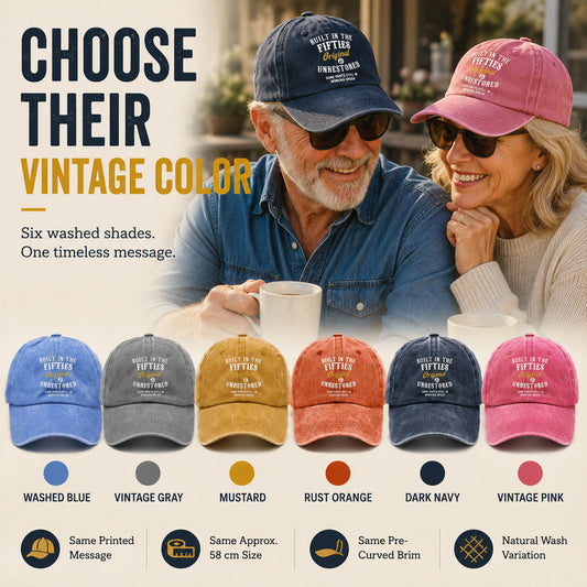 Vintage Washed Cotton Baseball Cap - Adjustable Retro Dad Hat, Perfect Gift for Dad