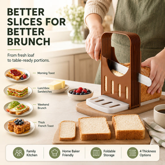 Foldable Adjustable Bread Slicing Guide – 4 Thickness Settings for Homemade Loaves & Toast