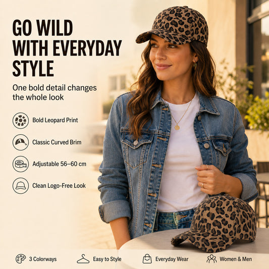 Women’s Leopard Print Baseball Cap, Trendy Animal Print Snapback Hat