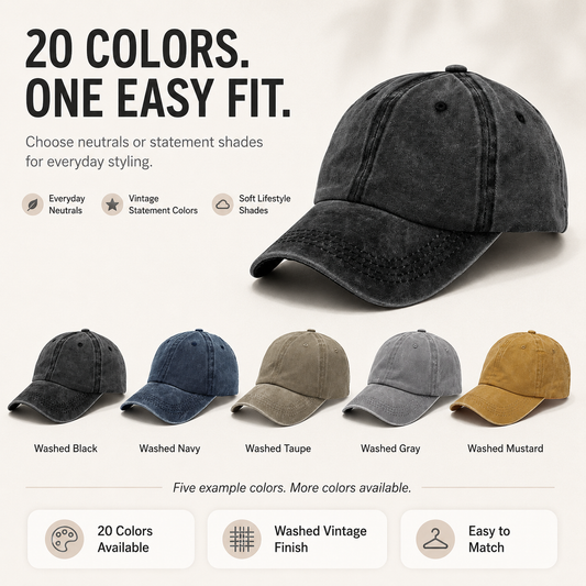 Vintage Washed Baseball Cap, Adjustable Distressed Cotton Dad Hat