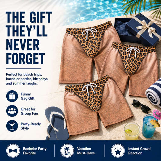 Cheeky Commando Novelty Swim Trunks – Funny Prank Swim Shorts for Beach & Pool Parties