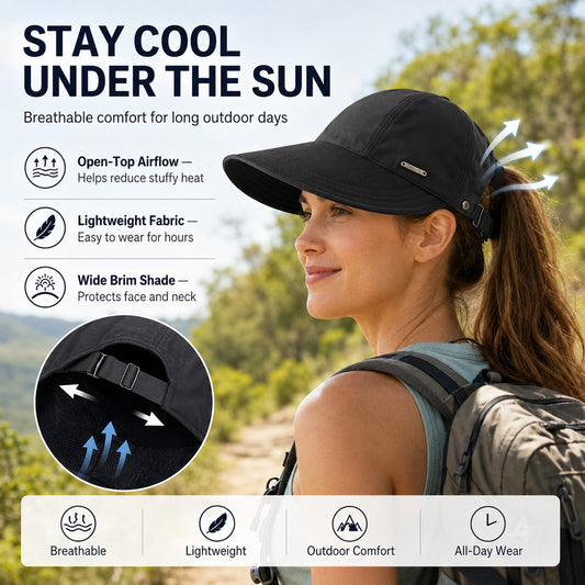 Women's Wide-Brim Ponytail Sun Cap