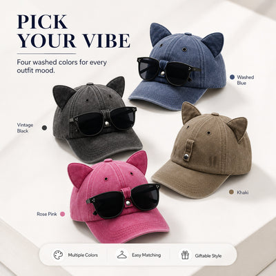 Cat Ear Cap with Detachable Sunglasses