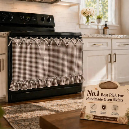 Gingham Oven Door Skirt with Bow Ties & Ruffled Hem – Farmhouse Kitchen Appliance Curtain