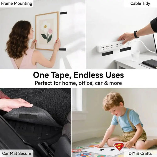 Heavy-Duty Self-Adhesive Hook & Loop Strips for Home, Office, Picture Hanging & Cable Organization
