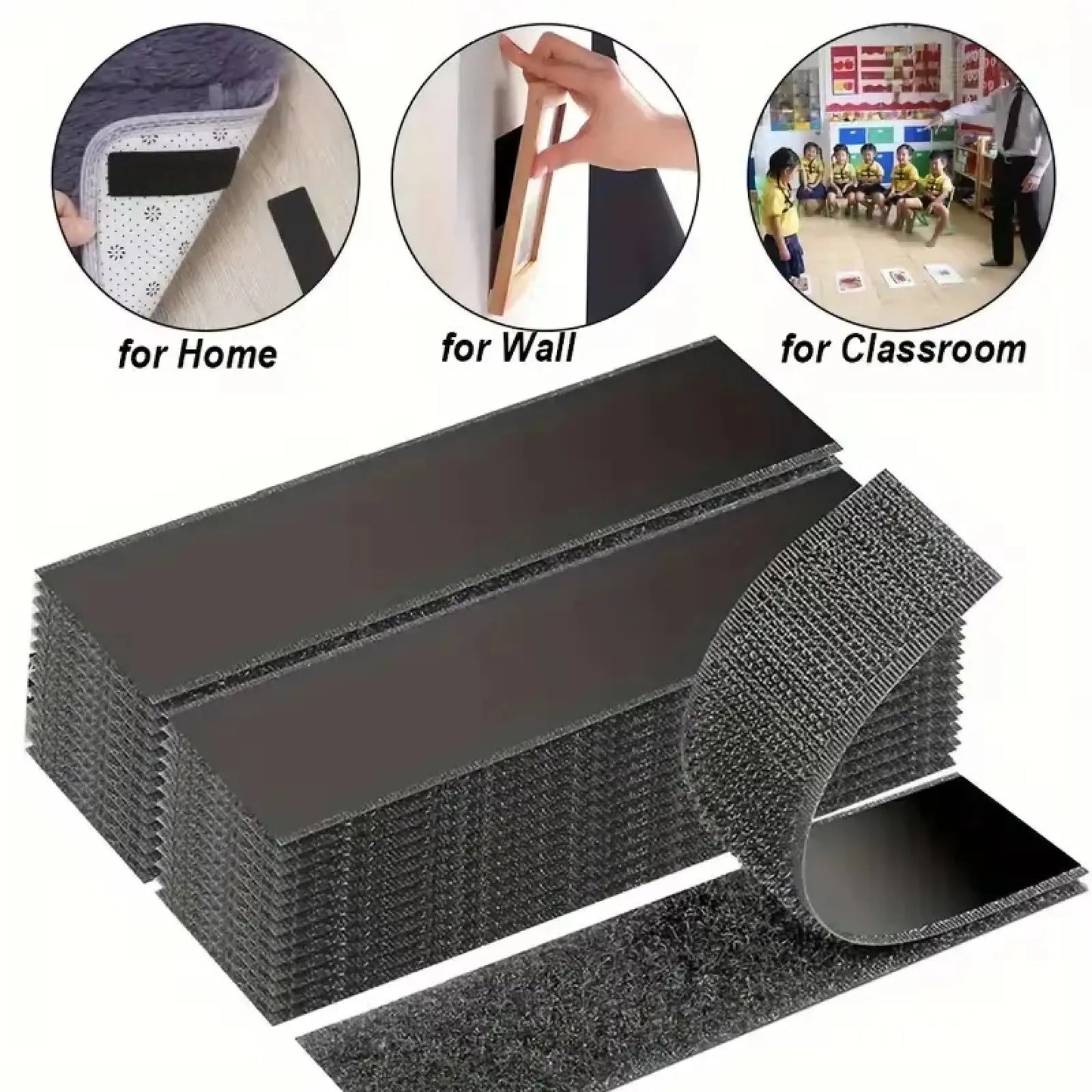Heavy-Duty Self-Adhesive Hook & Loop Strips for Home, Office, Picture Hanging & Cable Organization