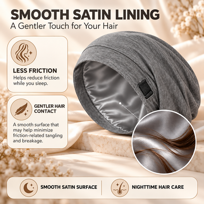 ✨ Women's Satin-Lined Sleep Cap for Hair Protection – Adjustable Night Bonnet with Scrunchie 💕