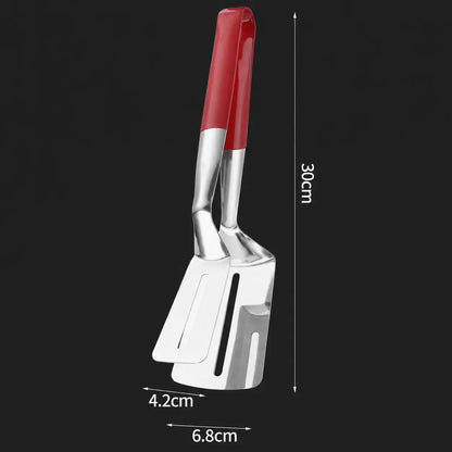 3-in-1 Stainless Steel Spatula Tongs, Multi-Purpose Steak Flipper Clamp for Grilling, Frying and Serving