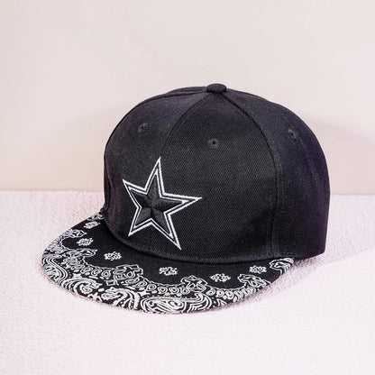 Star Embroidery Paisley Snapback Cap – Streetwear Flat Bill Hat