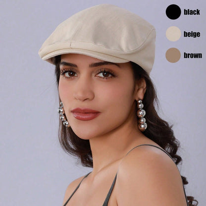 Vintage Linen Blend Ivy Flat Cap, Women Breathable Cabbie Newsboy Hat for Casual Daily Outfit