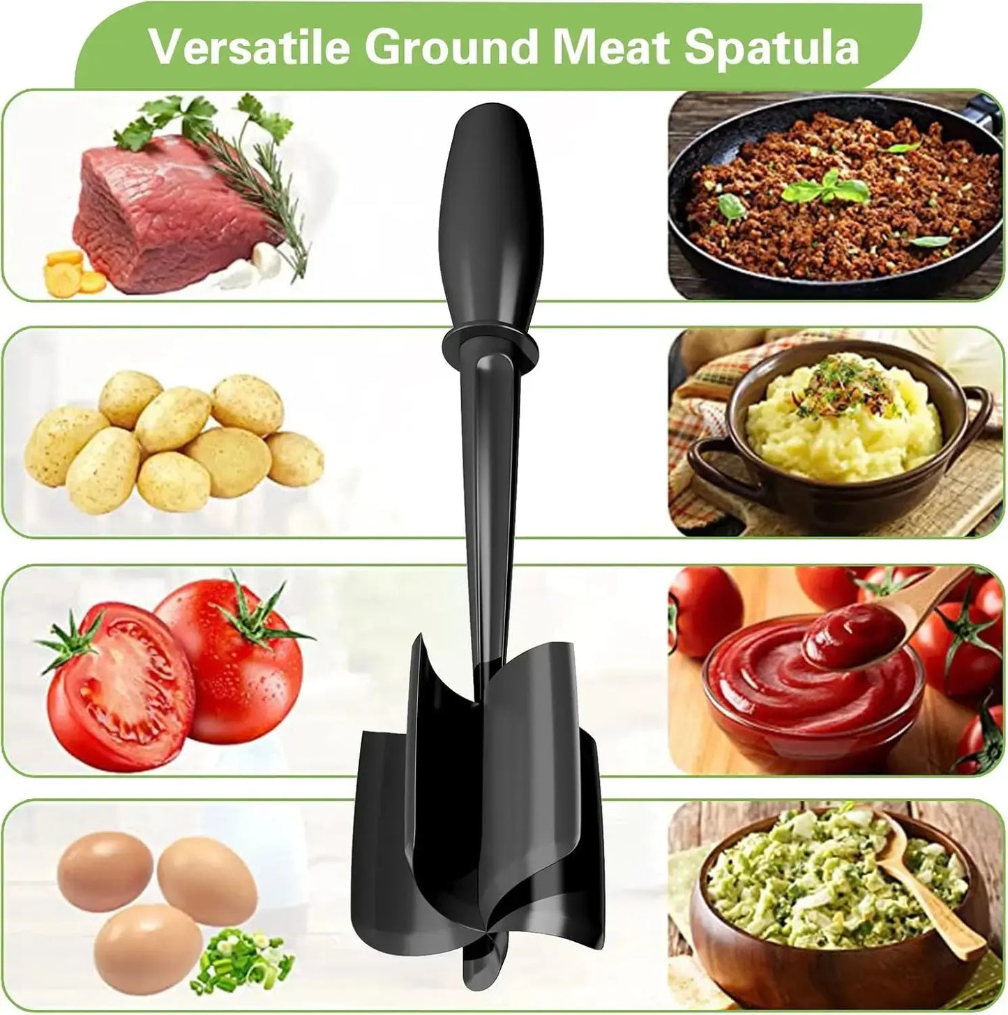 Meat Chopper Hamburger Masher | Get Even‑Sized Meat Crumbles With 5 Beveled Pinwheel Blades