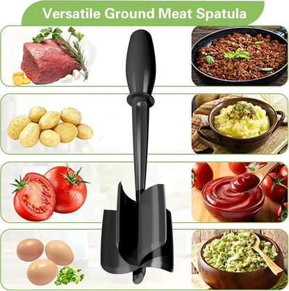 Meat Chopper Hamburger Masher | Get Even‑Sized Meat Crumbles With 5 Beveled Pinwheel Blades