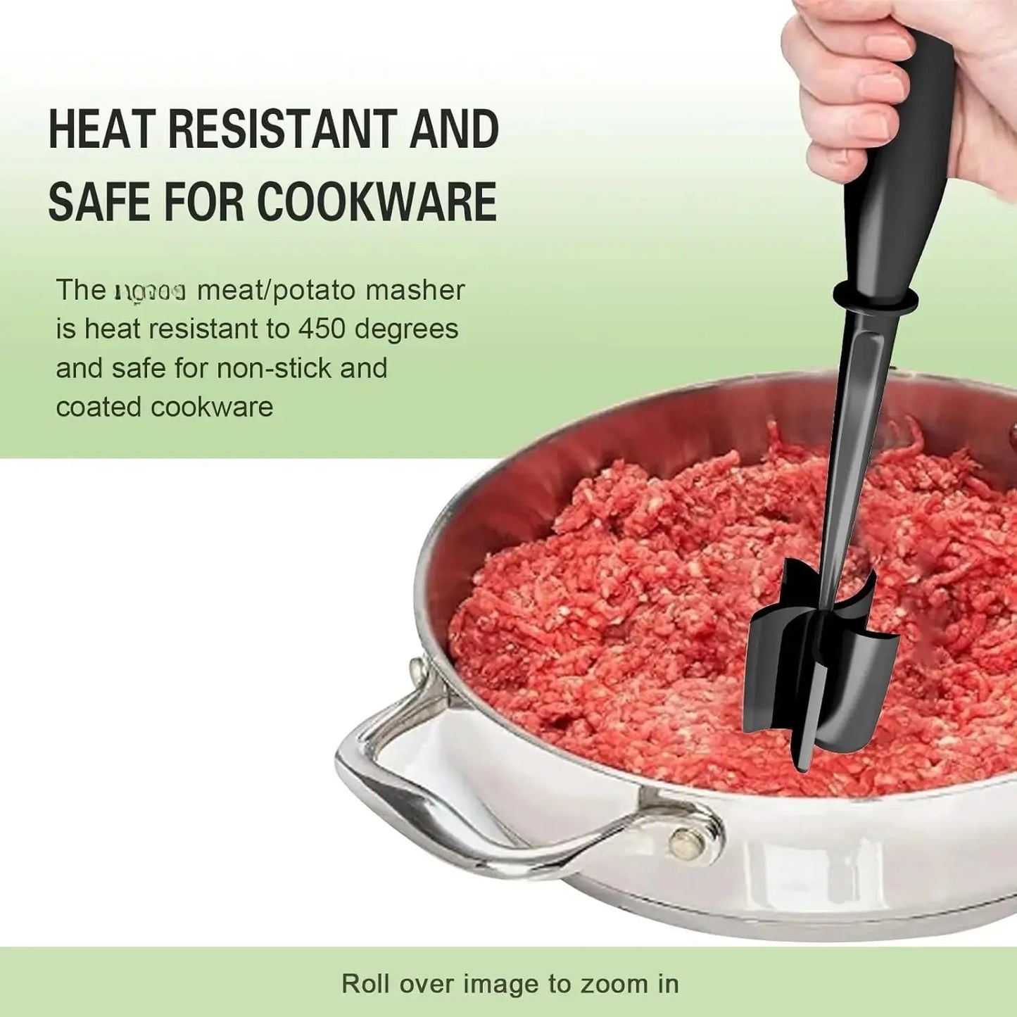 Meat Chopper Hamburger Masher | Get Even‑Sized Meat Crumbles With 5 Beveled Pinwheel Blades