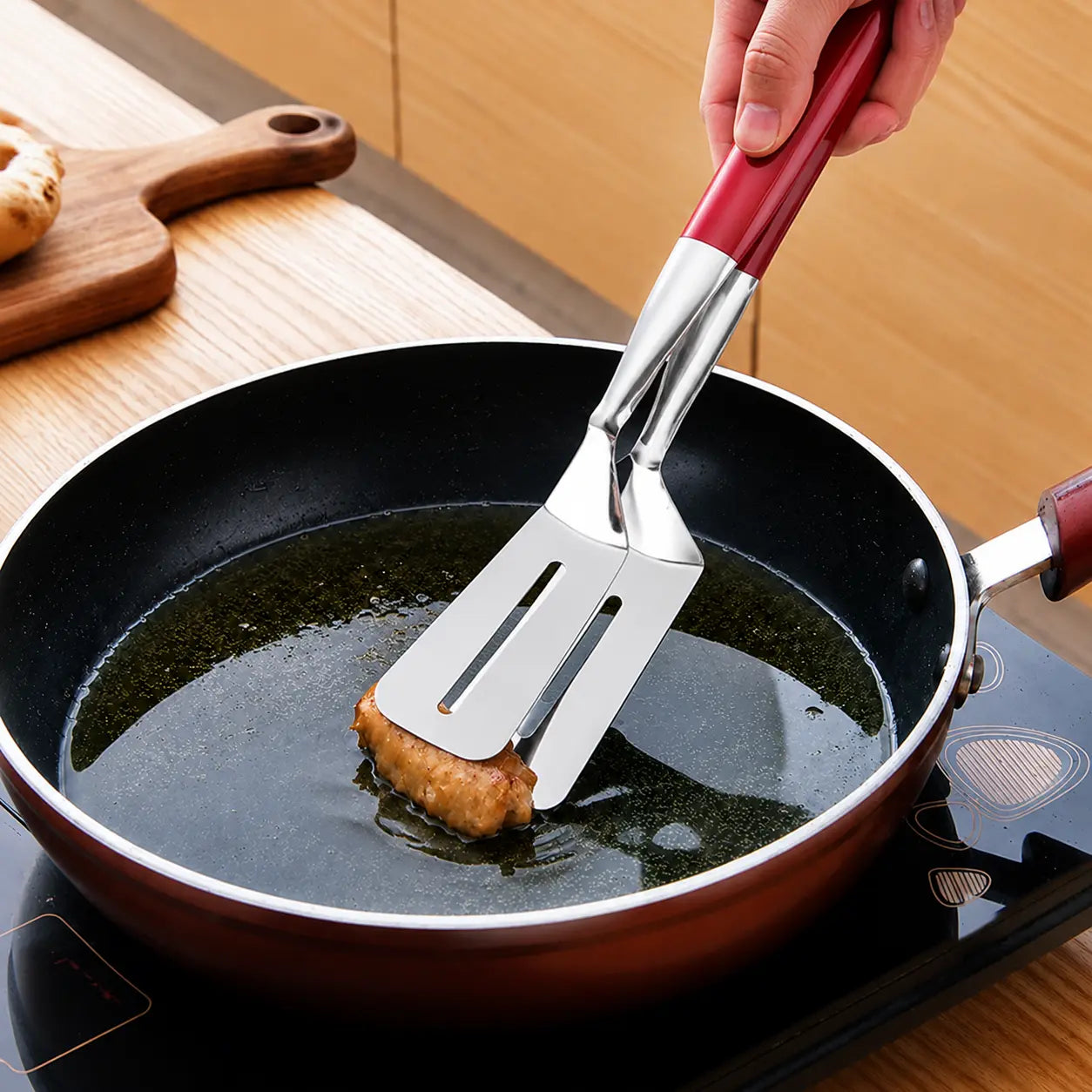 3-in-1 Stainless Steel Spatula Tongs, Multi-Purpose Steak Flipper Clamp for Grilling, Frying and Serving