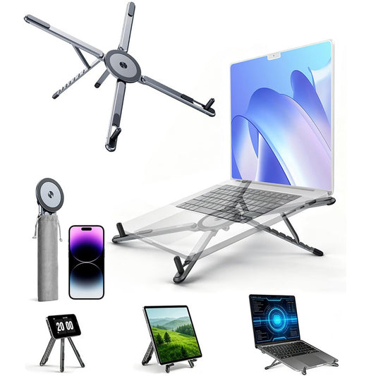 Foldable Aluminum Laptop Stand with Phone Holder, Adjustable Desk Riser