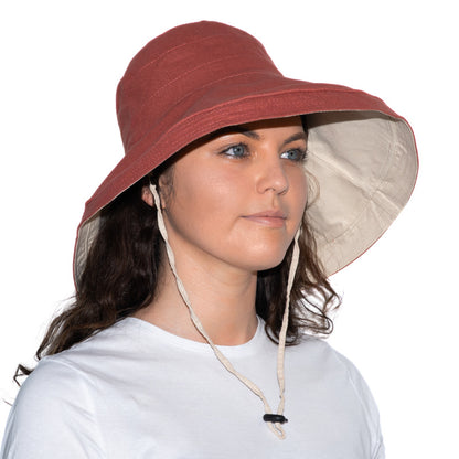 Women's Reversible Cotton Linen Wide Brim Sun Hat for Beach & Travel