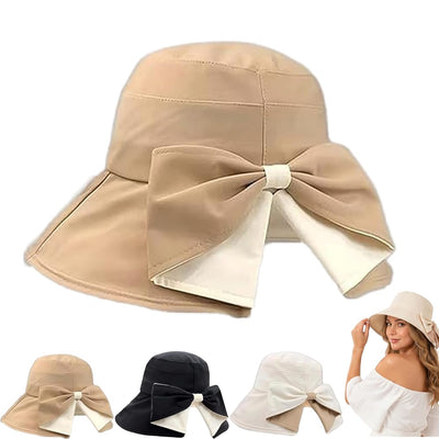 Wide-brimmed bow sun hat