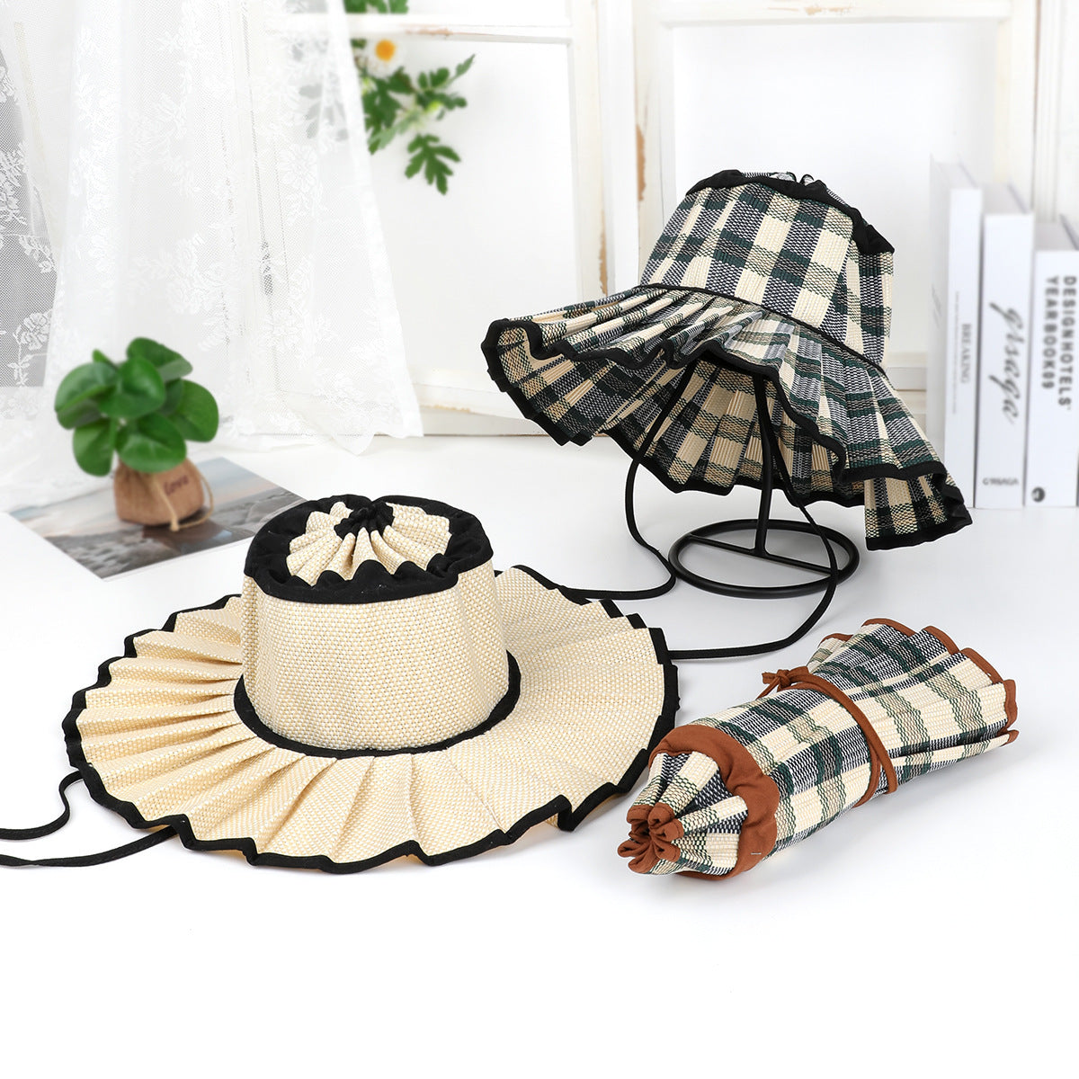 Women's Pleated Wide Brim Sun Hat – Foldable, UPF 50+ & Ponytail-Friendly
