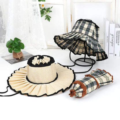 Women's Pleated Wide Brim Sun Hat – Foldable, UPF 50+ & Ponytail-Friendly