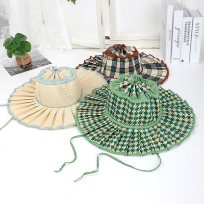 Women's Pleated Wide Brim Sun Hat – Foldable, UPF 50+ & Ponytail-Friendly