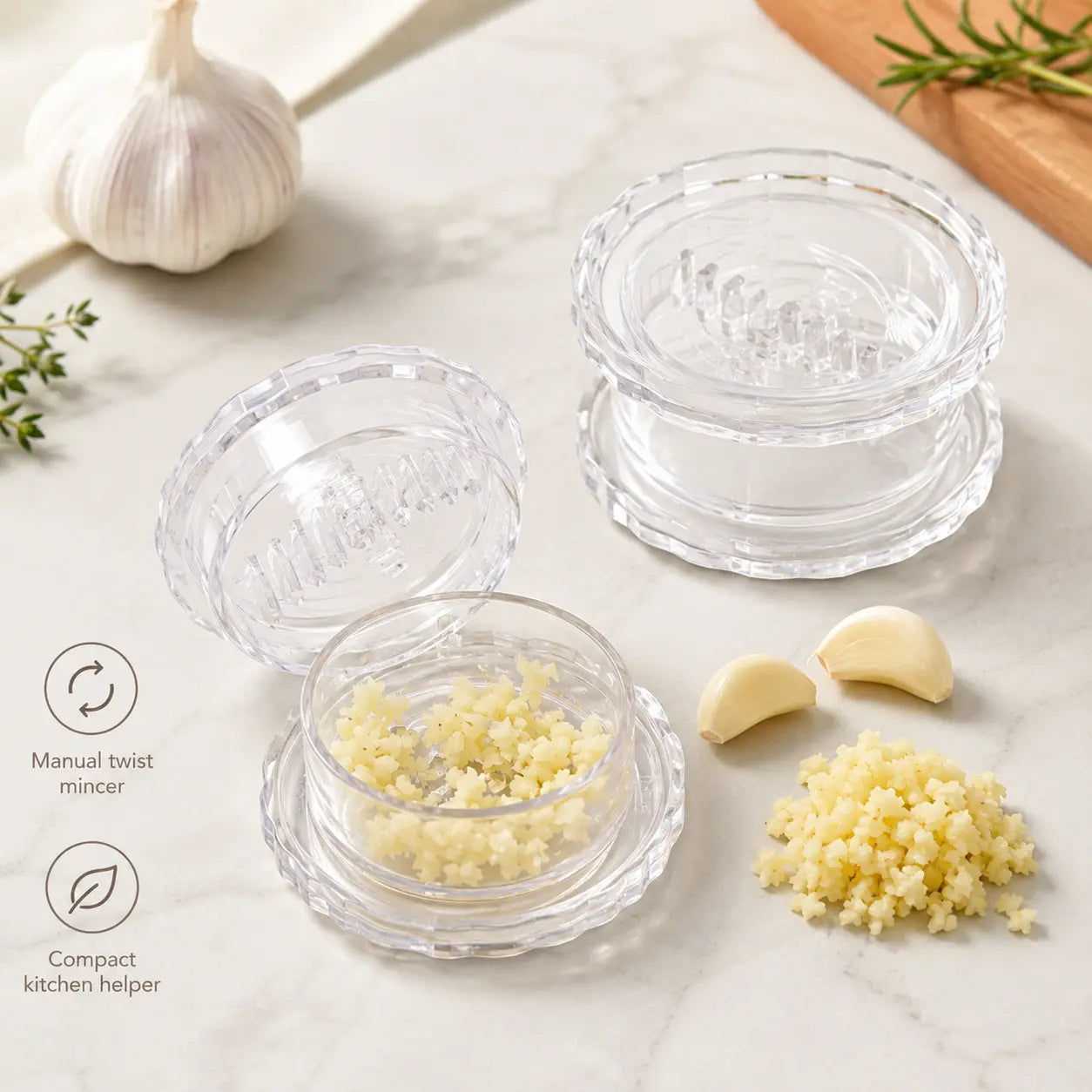 Transparent Manual Garlic Twister Mini Grinder for Kitchen Prep