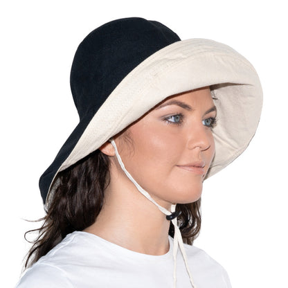 Women's Reversible Cotton Linen Wide Brim Sun Hat for Beach & Travel