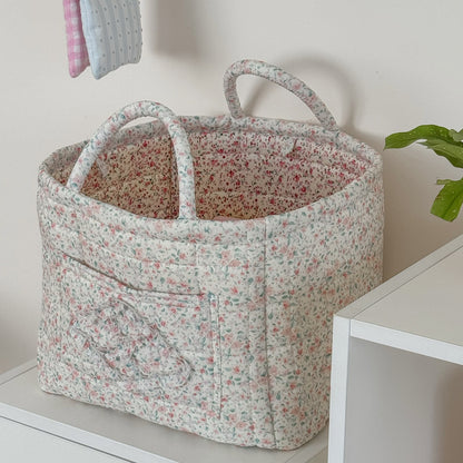 Floral Quilted Storage Basket – Machine Washable, Large Capacity Storage for Home & Car