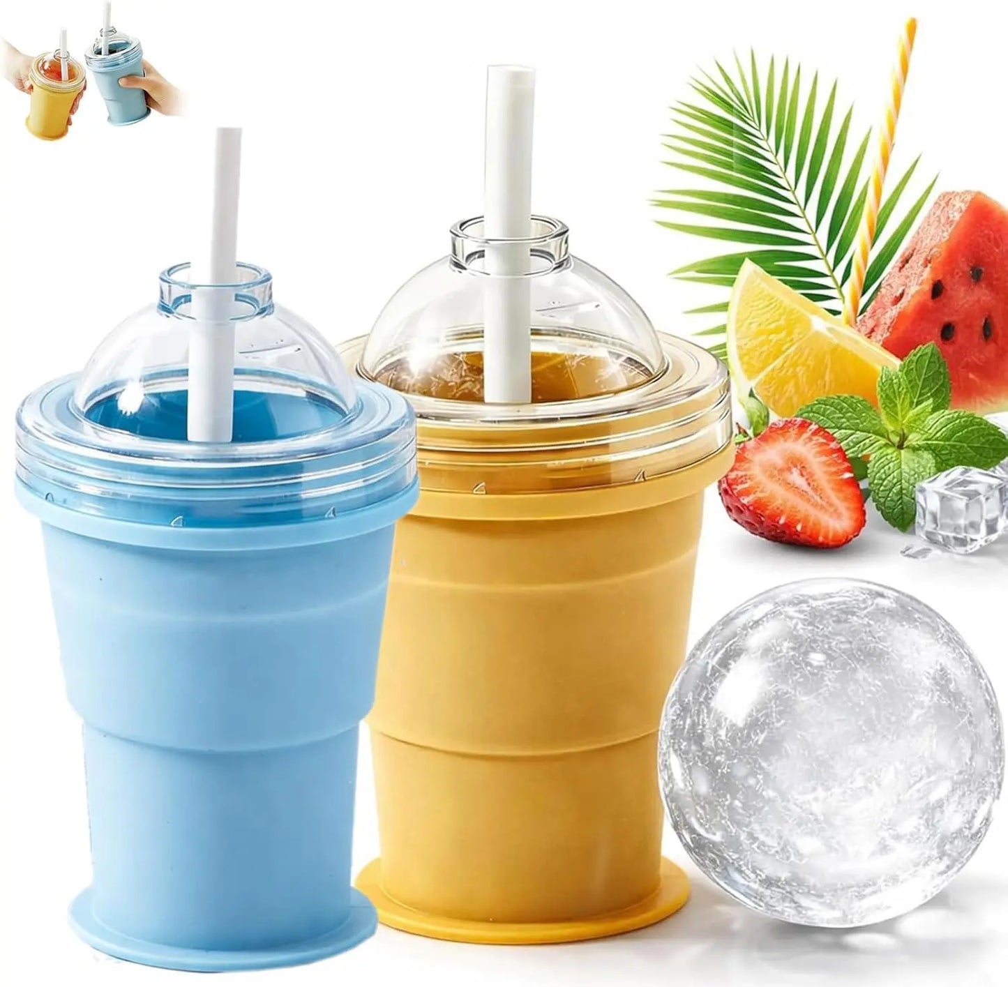 Collapsible Silicone Ice Cup – Reusable Ice Mold & Whiskey Ice Ball Maker