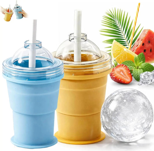 Collapsible Silicone Ice Cup – Reusable Ice Mold & Whiskey Ice Ball Maker