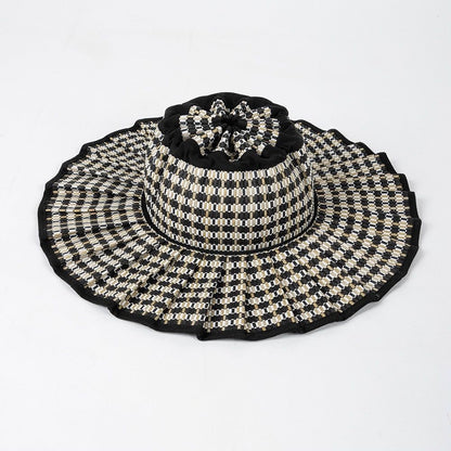 Women's Pleated Wide Brim Sun Hat – Foldable, UPF 50+ & Ponytail-Friendly