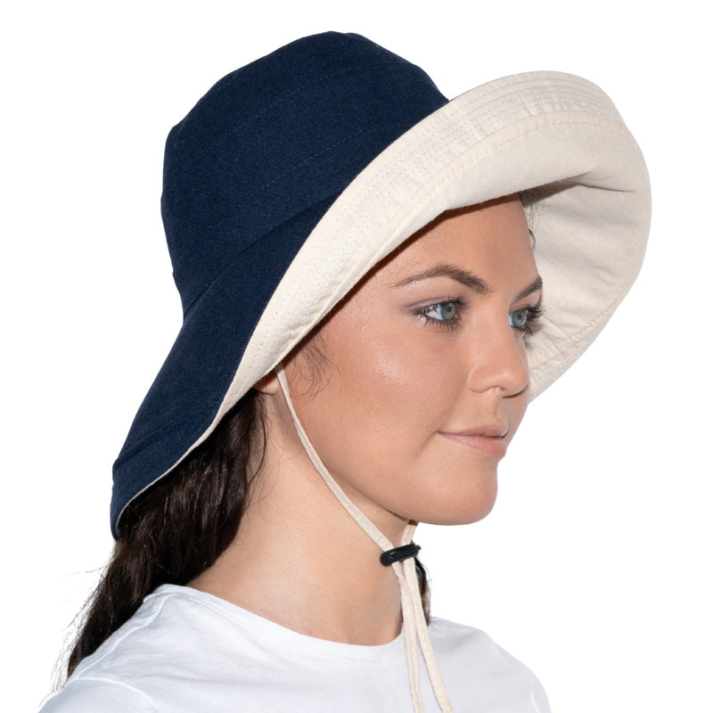 Women's Reversible Cotton Linen Wide Brim Sun Hat for Beach & Travel
