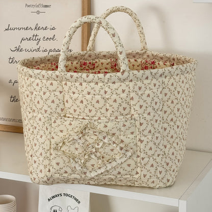 Floral Quilted Storage Basket – Machine Washable, Large Capacity Storage for Home & Car