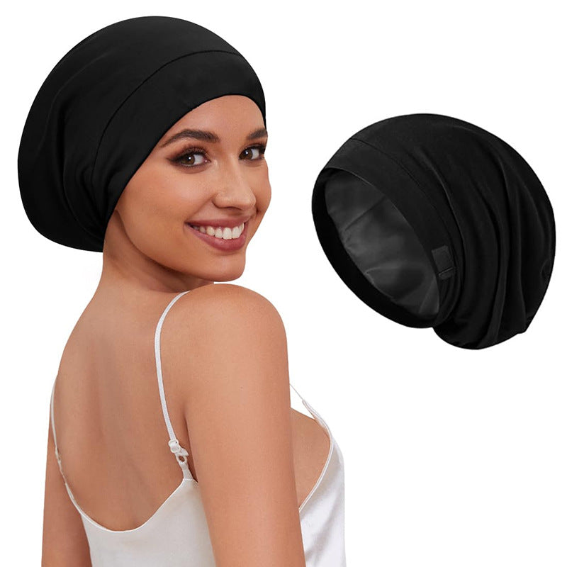 ✨ Women's Satin-Lined Sleep Cap for Hair Protection – Adjustable Night Bonnet with Scrunchie 💕
