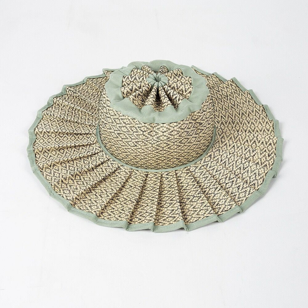 Women's Pleated Wide Brim Sun Hat – Foldable, UPF 50+ & Ponytail-Friendly