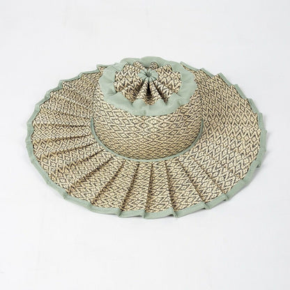 Women's Pleated Wide Brim Sun Hat – Foldable, UPF 50+ & Ponytail-Friendly