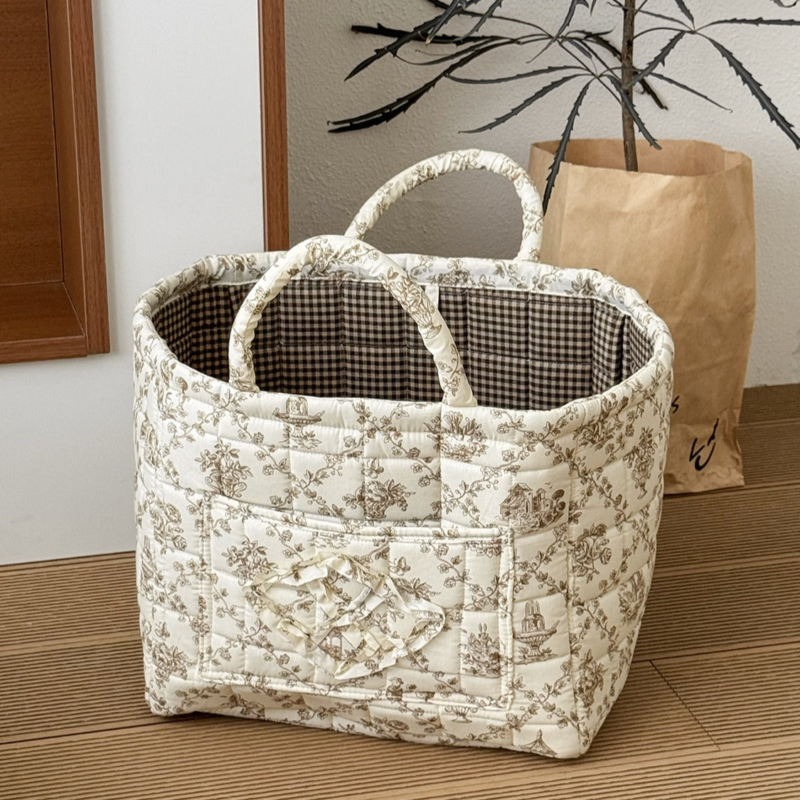 Floral Quilted Storage Basket – Machine Washable, Large Capacity Storage for Home & Car