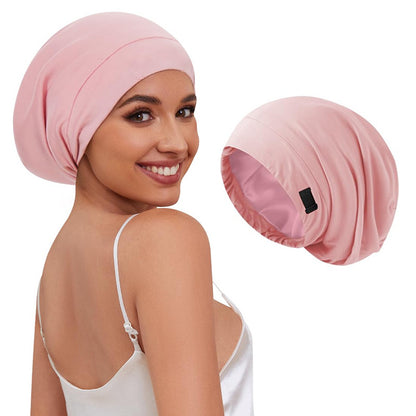 ✨ Women's Satin-Lined Sleep Cap for Hair Protection – Adjustable Night Bonnet with Scrunchie 💕