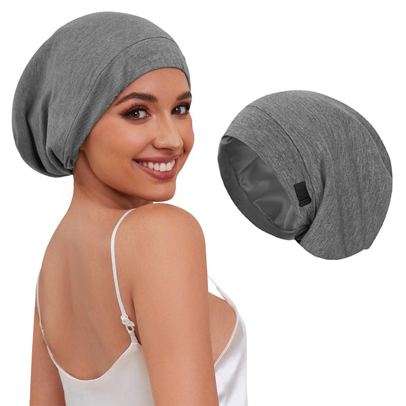 ✨ Women's Satin-Lined Sleep Cap for Hair Protection – Adjustable Night Bonnet with Scrunchie 💕