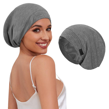 ✨ Women's Satin-Lined Sleep Cap for Hair Protection – Adjustable Night Bonnet with Scrunchie 💕