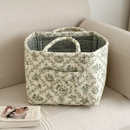 Floral Quilted Storage Basket – Machine Washable, Large Capacity Storage for Home & Car
